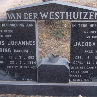 WESTHUIZEN Petrus Johannes Meiring, van der 1912-1994 &amp; Jacoba Hester MOSTERT 1913-1993