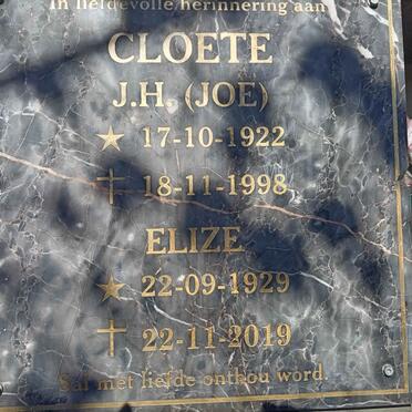CLOETE J.H. 1922-1998 & Elize 1929-2019