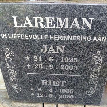 LAREMAN Jan 1925-2003 & Riet 1935-2020