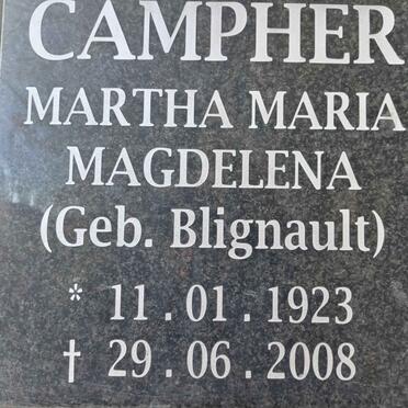 CAMPHER Martha Maria Magdelena nee BLIGNAULT 1923-2008