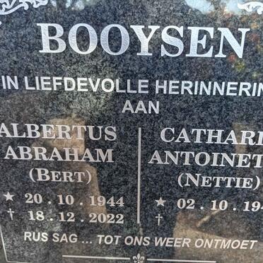 BOOYSEN Albertus Abraham 1944-2022 & Catharina Antoinetta  1947 -