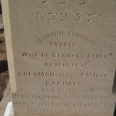ASHER Sylvia nee RAPHAEL 1892-1919