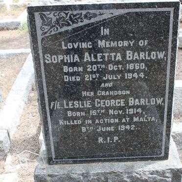 BARLOW Leslie George 1914-1942 :: BARLOW Sophia Aletta 1860-1944