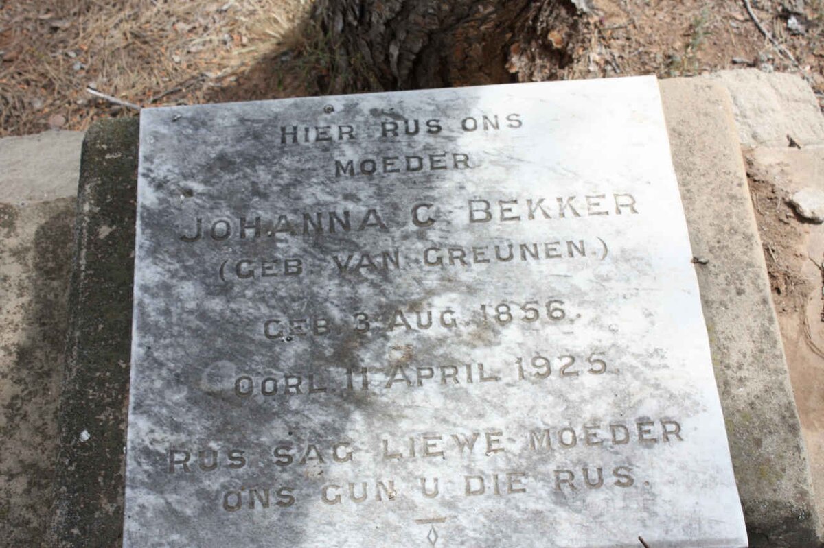 BEKKER Johanna C. nee VAN GREUNEN 1856-1925