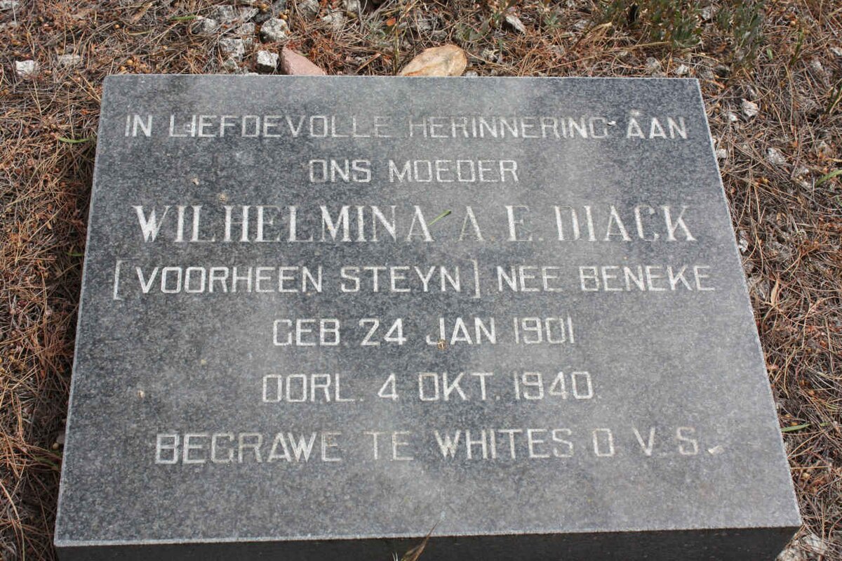 DIACK Wilhelmina A.E. formerly STEYN nee BENEKE 1901-1940