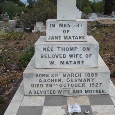 MATARÉ Jane nee THOMPSON 1889-1927