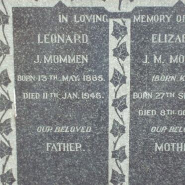 MOMMEN Leonard J. 1865-1945 &amp; Elizabeth J. M. KEUN 1873-1943