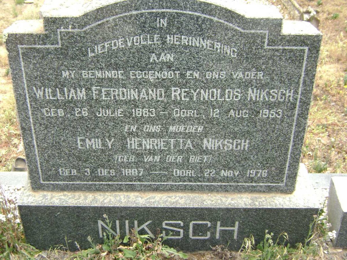 NIKSCH William Ferdinand Reynolds 1883-1953 &amp; Emily Henrietta VAN DER RIET 1887-1976