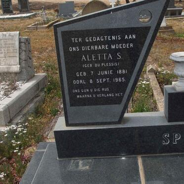 SPIES Aletta S. nee DU PLESSIS 1881-1965