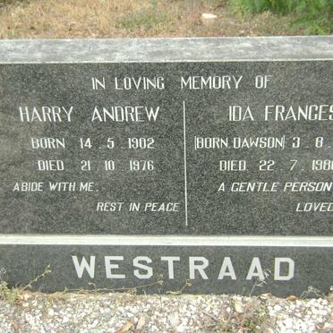 WESTRAAD Harry Andrew 1902-1976 &amp; Ida Frances DAWSON 1896-1986