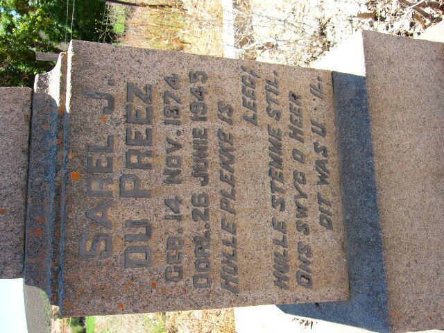 PREEZ Sarel J., du 1874-1945 &amp; Gezina A.C. FOURIE 1877-1945