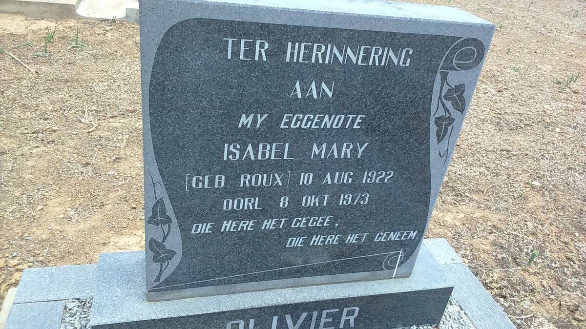 OLIVIER Isabel Mary nee ROUX 1922-1973