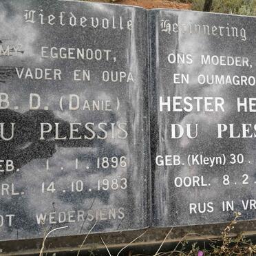 PLESSIS B.D., du 1896-1983 &amp; Hester Helena KLEYN 1902-2008