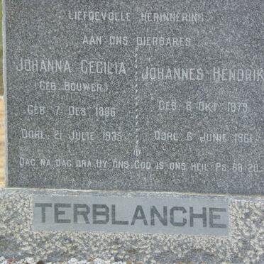 TERBLANCHE Johannes Hendrik 1879-1961 &amp; Johanna Cecilia BOUWER 1886-1935