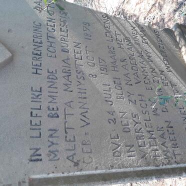 PLESSIS Aletta Maria, du nee VAN HIYSSTEEN 1879-1917