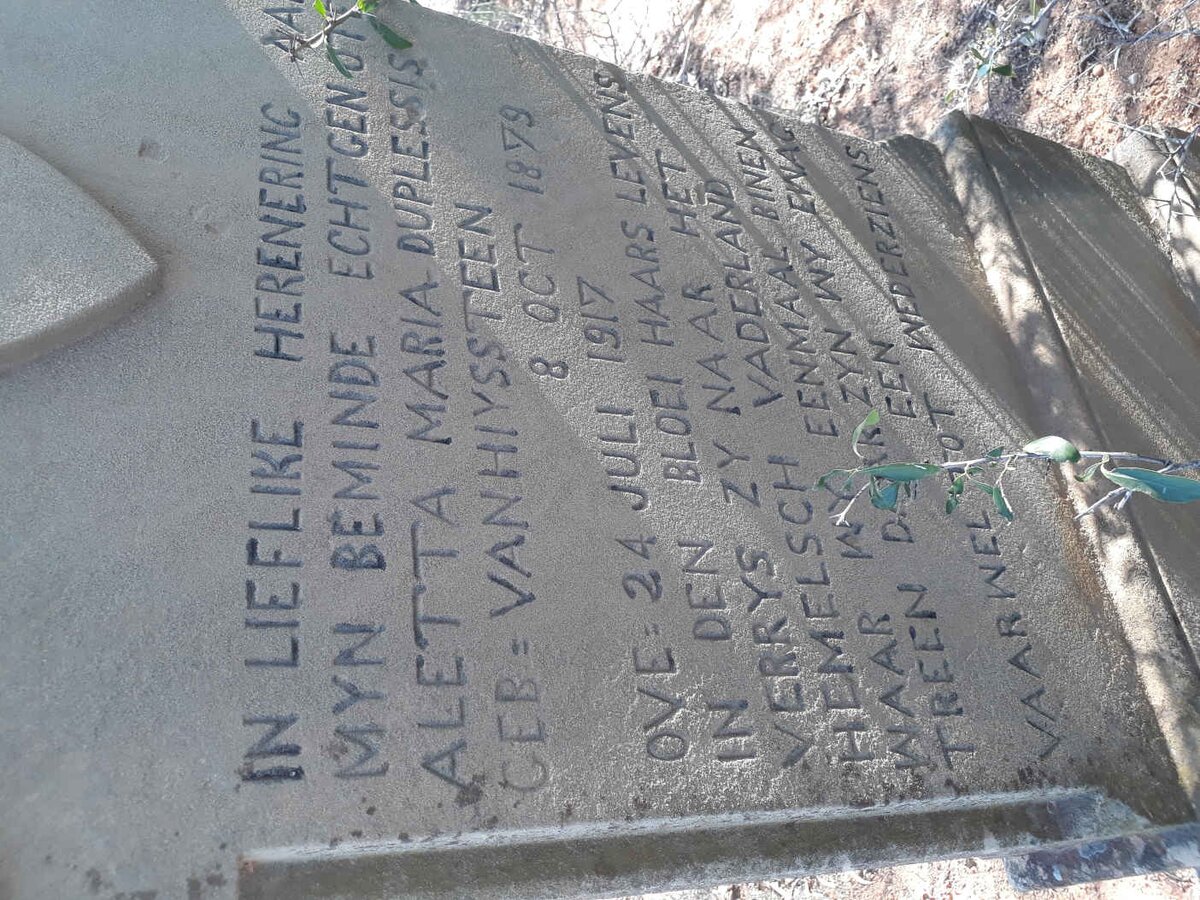 PLESSIS Aletta Maria, du nee VAN HIYSSTEEN 1879-1917