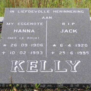KELLY Jack 1920-1995  &amp; Johanna Jacomina LE Roux 1906-1993