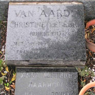 AARDE Christine LeFebre, van nee RHEEDER :: HAARHOFF Anna LeFebre previously RHEEDER nee LE ROUX 1902-1994