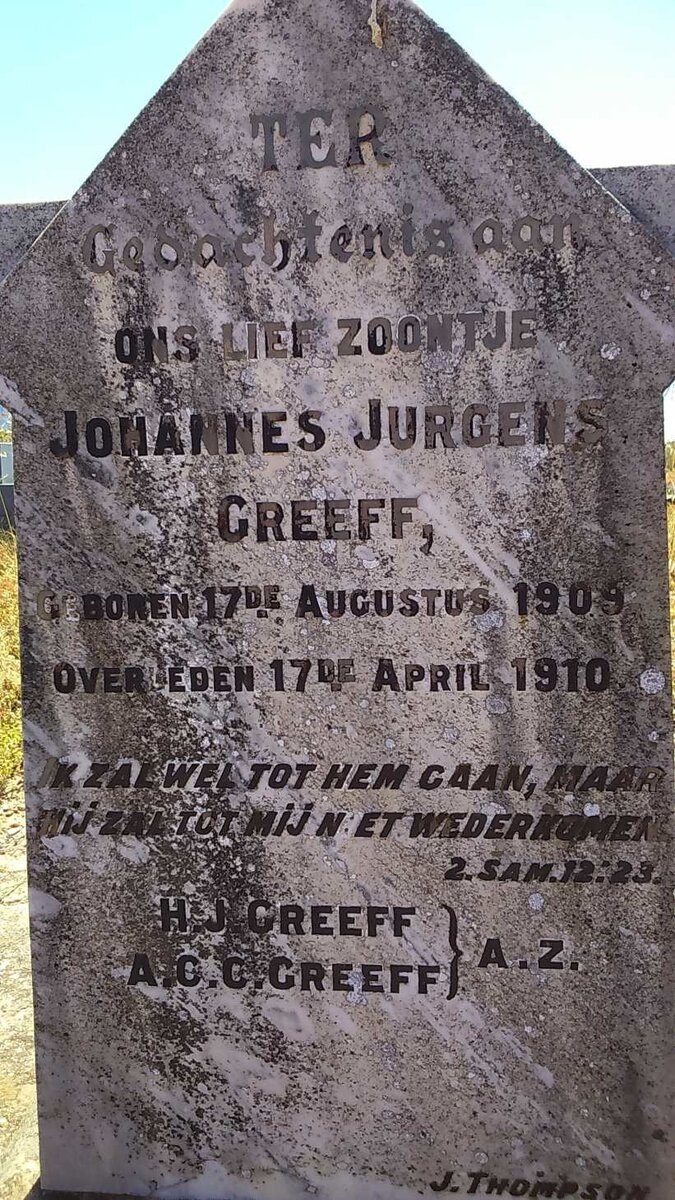 GREEFF Johannes Jurgens 1909-1910