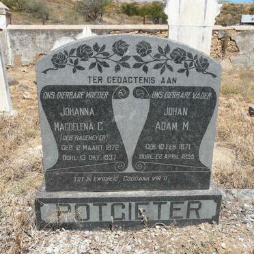 POTGIETER Johan Adam M. 1871-1955 &amp; Johanna Magdelena C. RADEMEYER 1872-1937