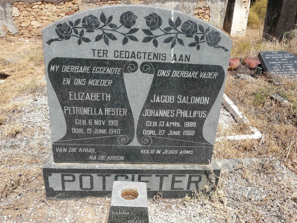POTGIETER Jacob Salomon Johannes Phillipus 1889-1968 &amp; Elizabeth Petronella Hester 1901-1940