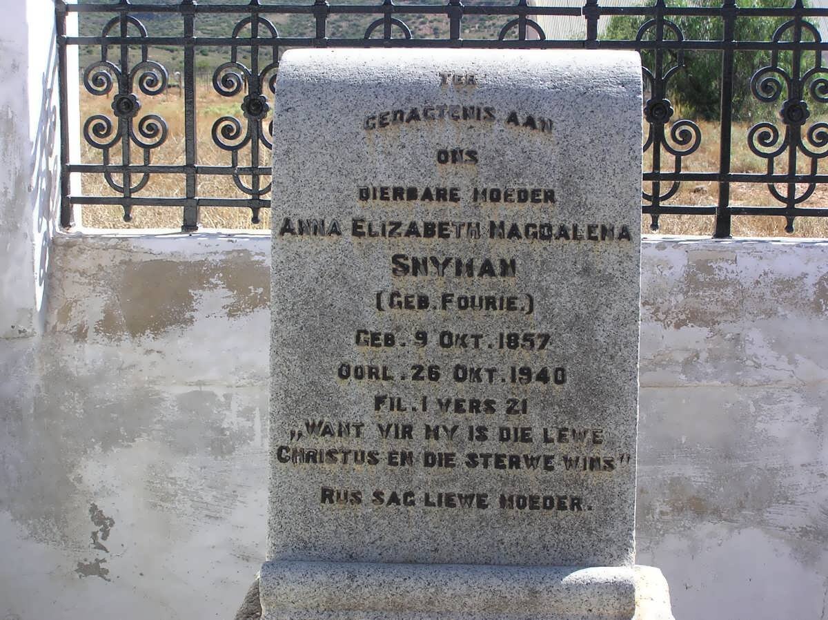 SNYMAN Anna Elizabeth Magdalena nee FOURIE 1857-1940