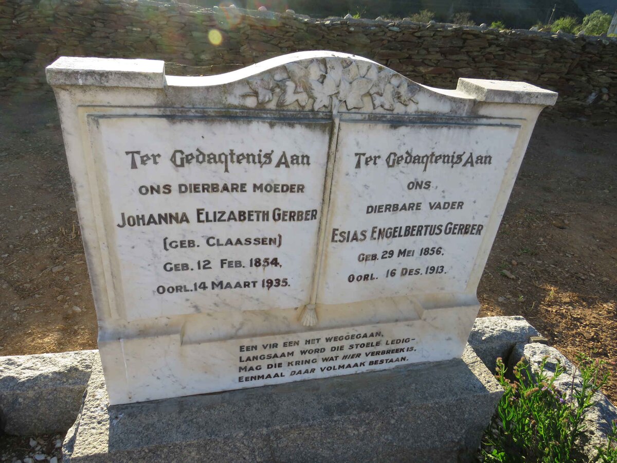 GERBER Esias Engelbertus 1856-1913 & Johanna Elizabeth CLAASSEN 1854-1935