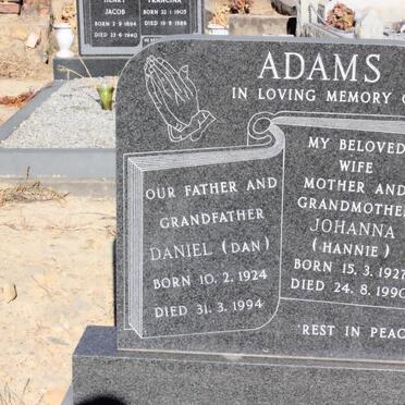 ADAMS Daniel 1924-1994 &amp; Johanna 1927-1990