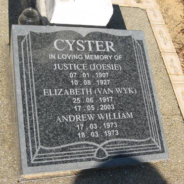 CYSTER Justice 1907-1927 &amp; Elizabeth van WYK 1917-2003 :: CYSTER Andrew William 1973-1973