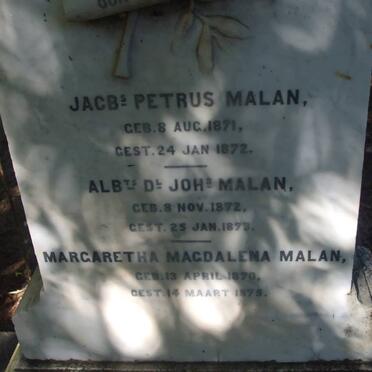 MALAN Margaretha Magdalena 1870-1875 :: MALAN Jacobs Petrus 1871-1872 :: MALAN  Albts Dl Johs 1872-1873
