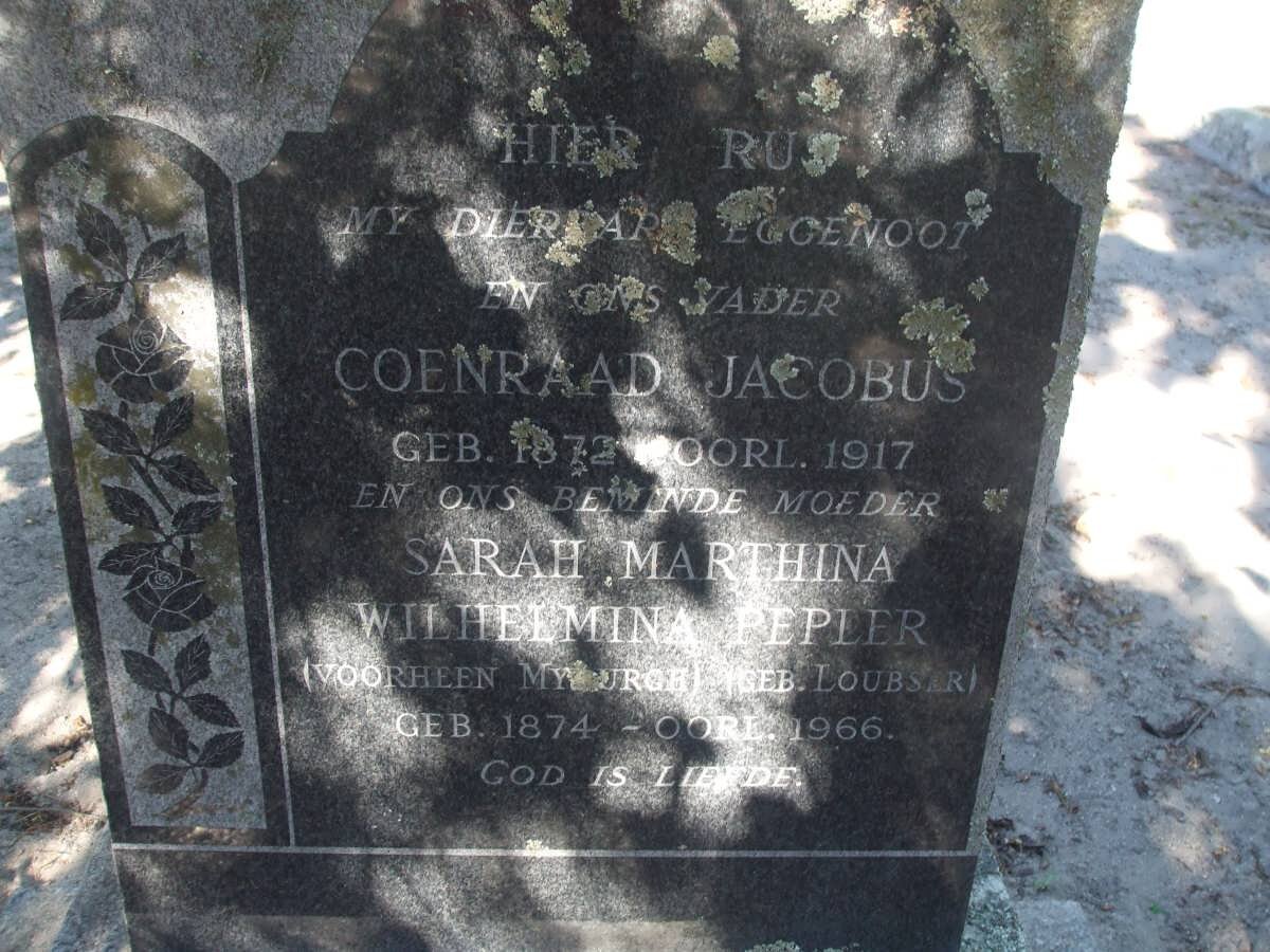 MYBURGH Coenraad Jacobus 1872-1917 &amp; Sarah Marthina Wilhelmina PEPLER voorheen MYBURGH geb LOUBSER 1874-1966