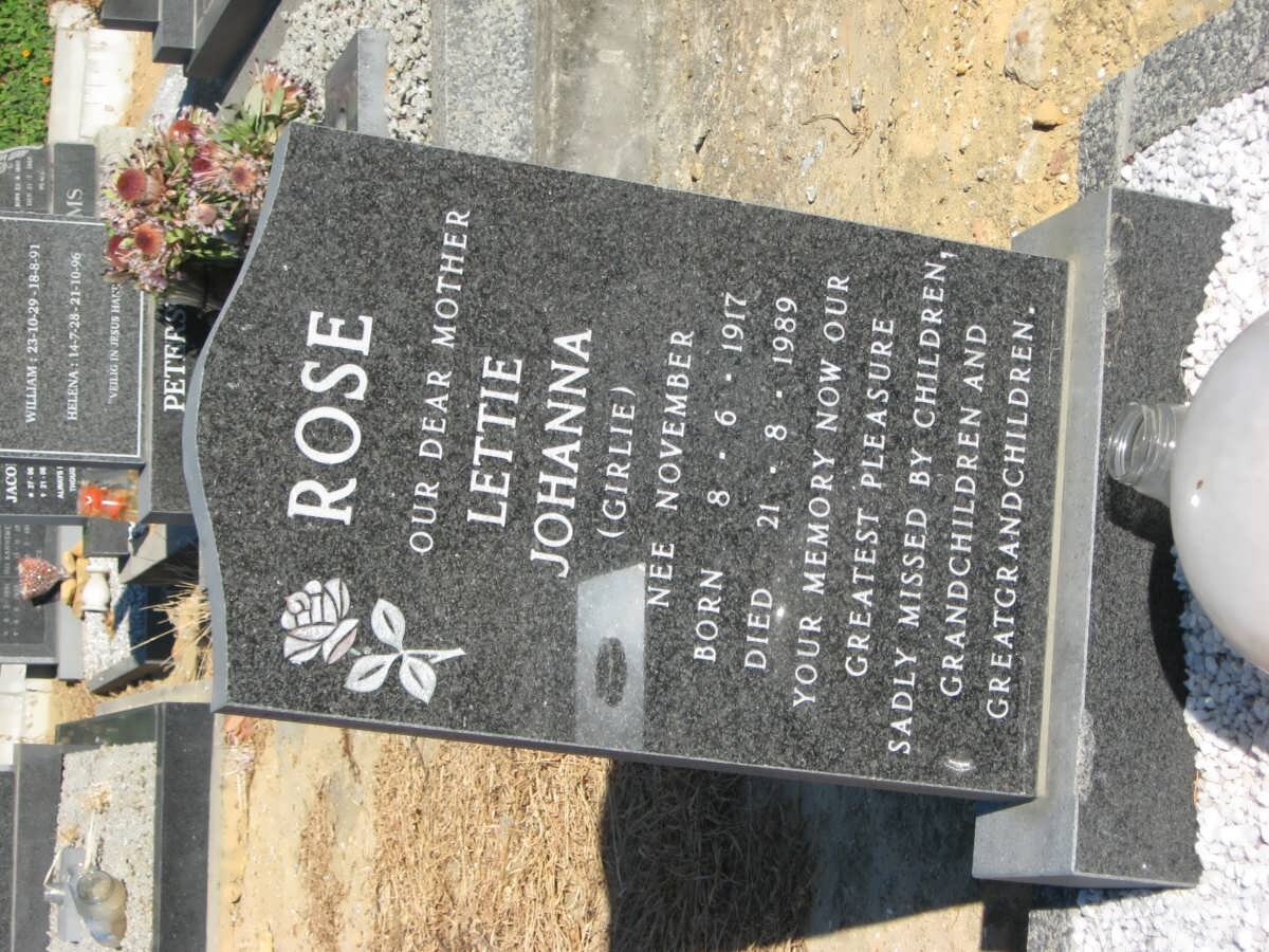 ROSE Lettie Johanna nee NOVEMBER 1917-1989