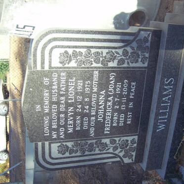 WILLIAMS Mervyn Lionel 1921-1975 &amp; Johanna Fredricka 1921-2009
