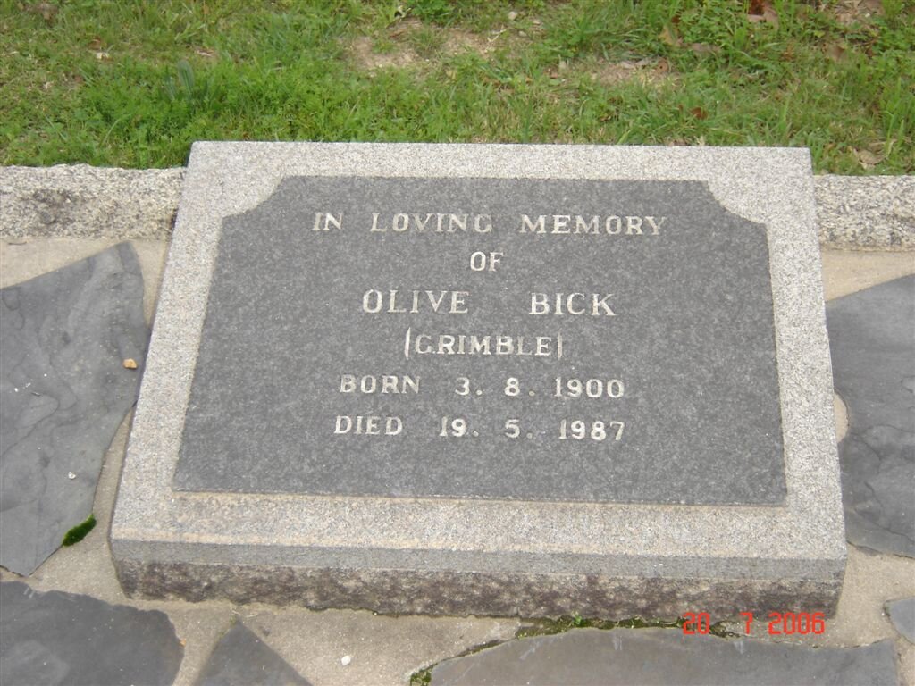 BICK Olive nee Grimble 1900-1987
