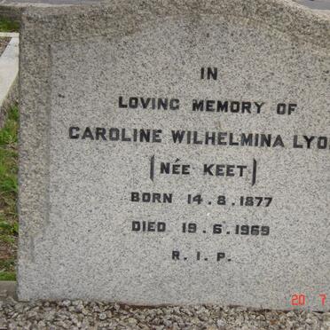 LYON Carolina Wilhelmina nee KEET 1877-1969