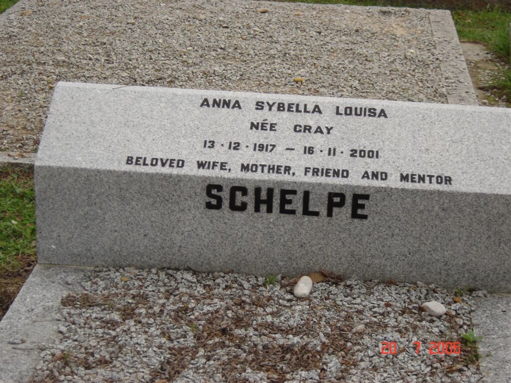 SCHELPE Anna Sybella Louisa nee GRAY 1917-2001