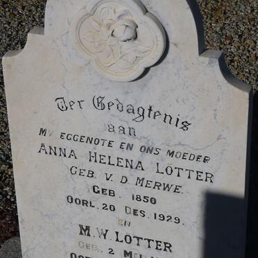 LÖTTER M.W. 1852-1954 &amp; Anna Helena VAN DER MERWE 1850-1929