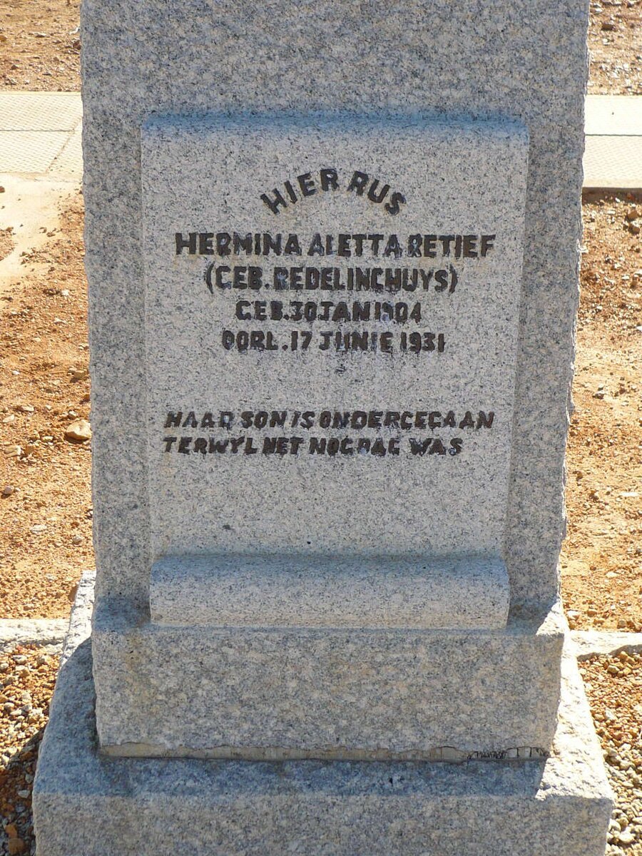RETIEF Hermina Aletta nee REDELINGHUYS 1904-1931