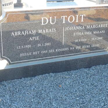 TOIT Abraham Marais, du 1920-2001 &amp; Johanna Margaretha MALAN 1924-2000
