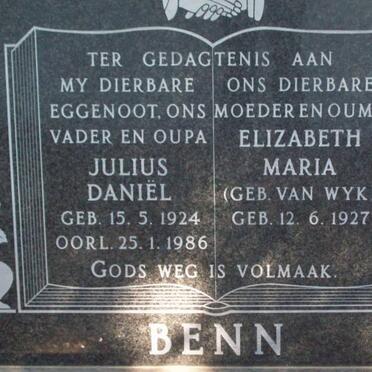 BENN Julius Daniël 1924-1986 &amp; Elizabeth Maria VAN WYK 1927-