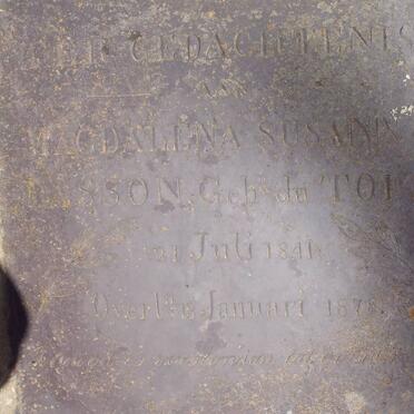 BASSON Magdalena Susanna nee DU TOIT 1841-1878 