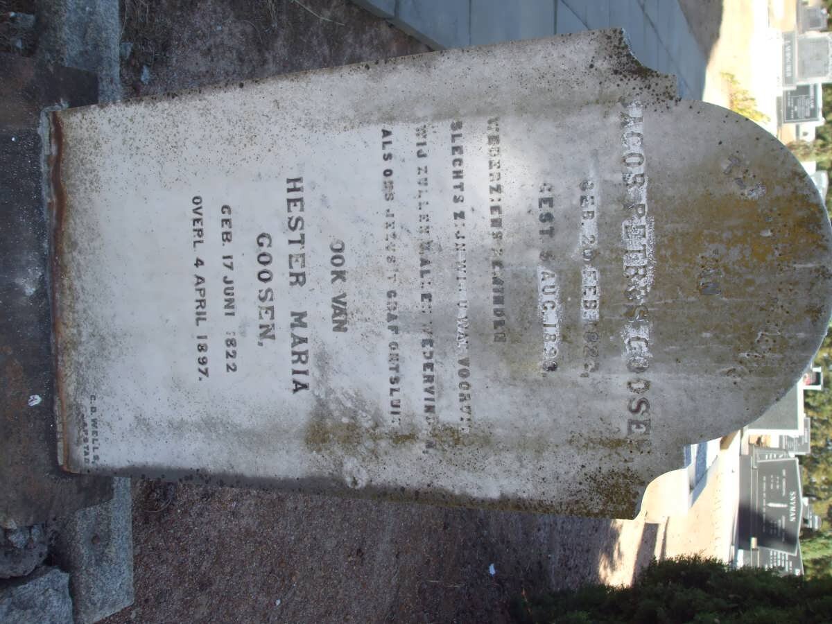 GOOSEN Jacob Petrus 182?-189? &amp; Hester Maria 1822-1897