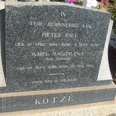 KOTZE Pieter Paul 1884-1954 &amp; Maria Magdalena GOOSEN 1893-1953