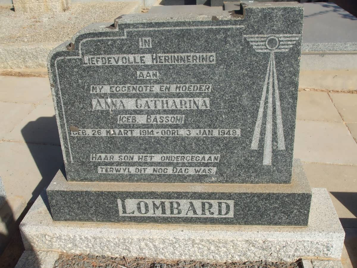 LOMBARD Anna Catharina nee BASSON 1914-1948