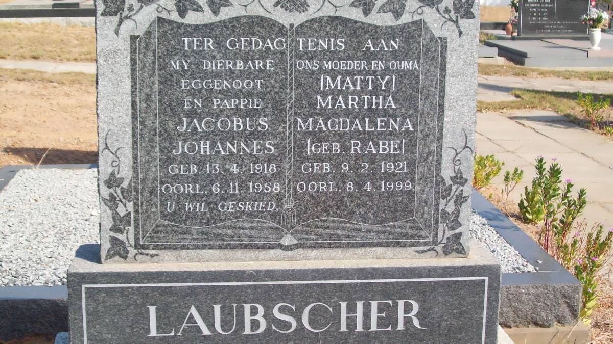 LAUBSCHER Jacobus Johannes 1918-1958 &amp; Martha Magdalena RABE 1921-1999