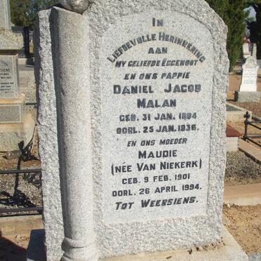 MALAN Daniel Jacob 1894-1936 &amp; Maudie VAN NIEKERK 1901-1994
