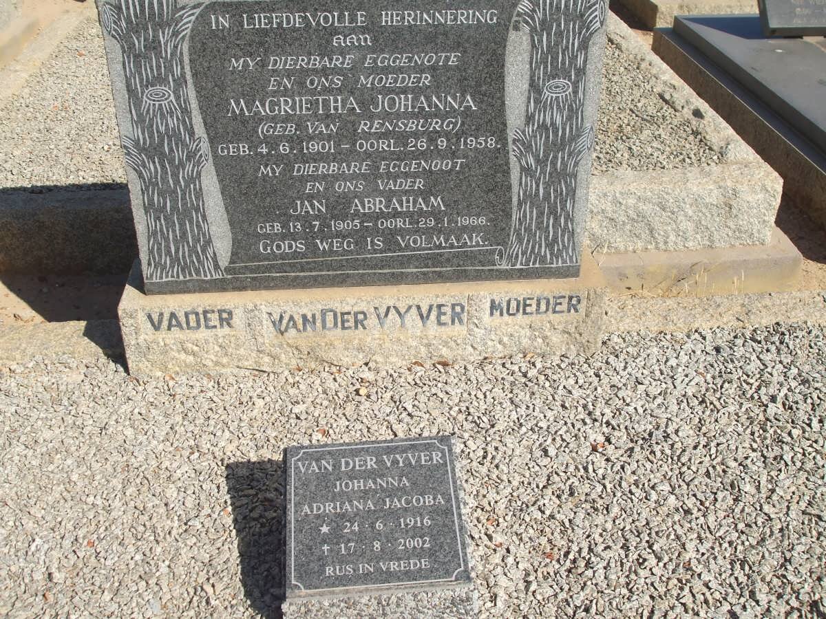 VYVER Jan Abraham, van der 1905-1966 &amp; Magrieta Johanna VAN RENSBURG 1901-1958 :: VAN DER VYVER Johanna Adriana Jacoba 1916-