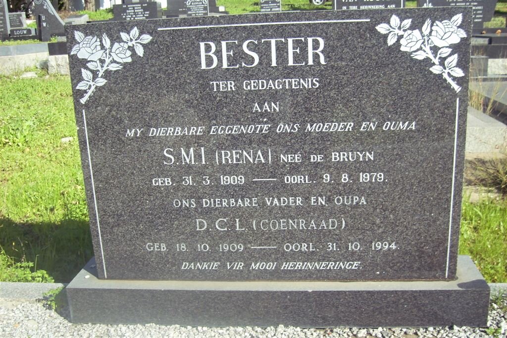 BESTER D.C.L. 1900-1994 &amp; S.M.I. DE BRUYN 1909-1979