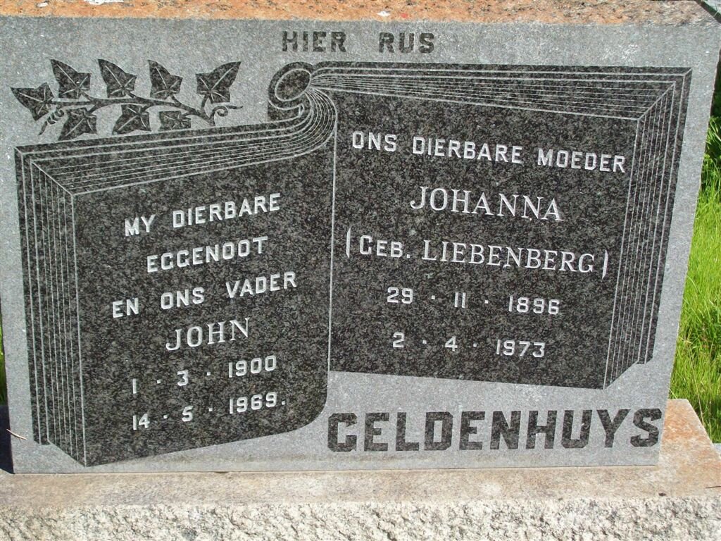 GELDENHUYS John 1900-1969 &amp; Johanna LIEBENBERG 1896-1973
