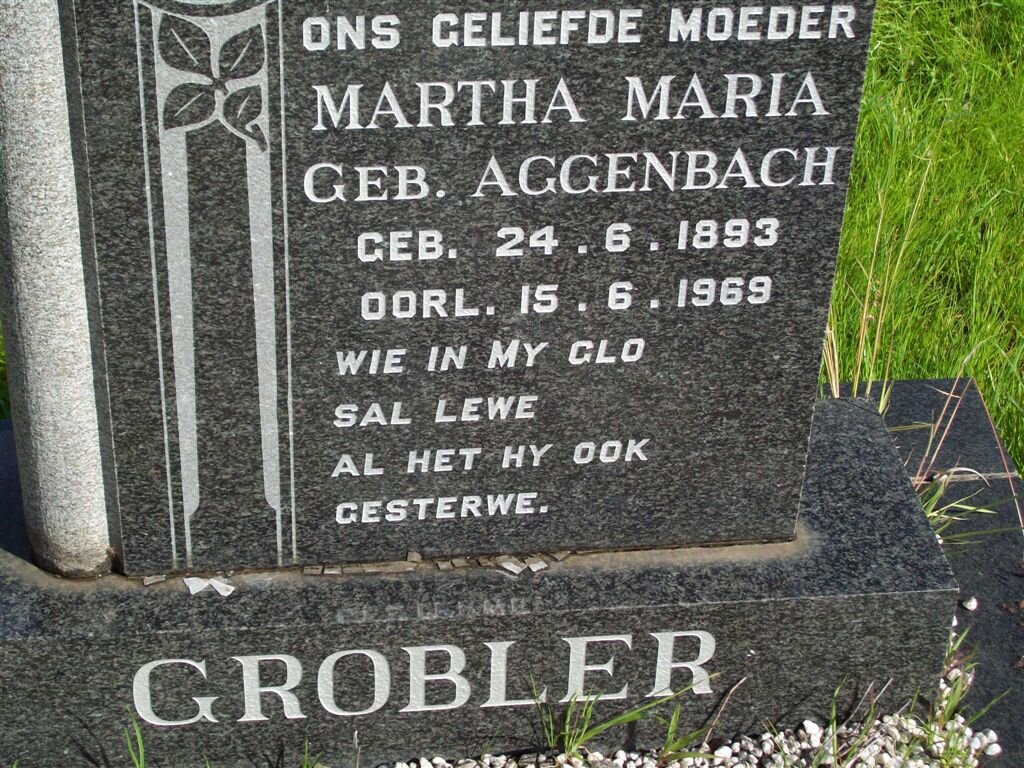 GROBLER Martha Maria nee AGGENBACH 1893-1969
